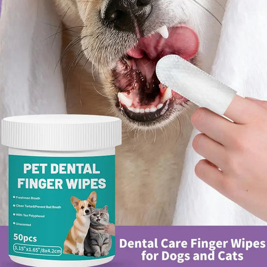 Pet Teeth Cleaning Wipes 50-Pieces Pet Dog Teeth Brushing Wipes For Cleaning Bad Breath Remover Wipes For Outdoors Traveling