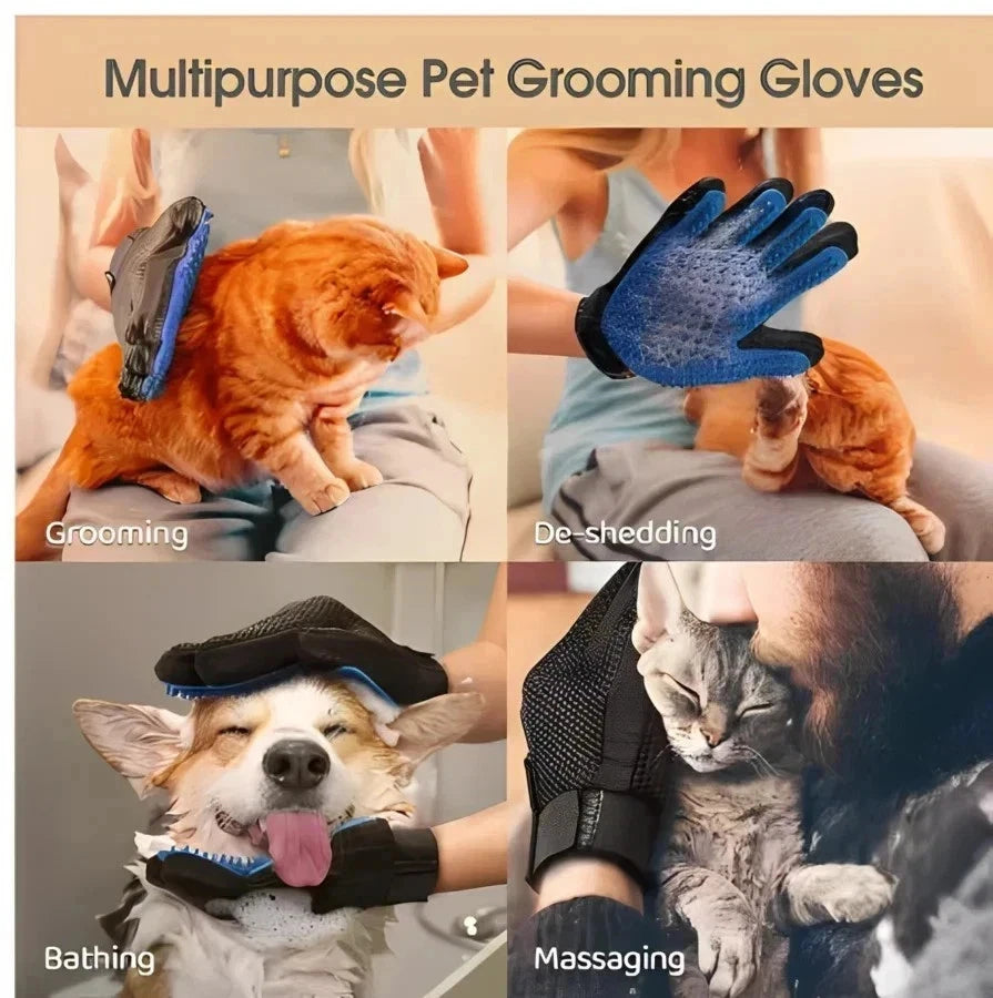1 Pair Pet Dog Cat Hair Remover Mitt Massage Brush Deshedding Grooming Gloves