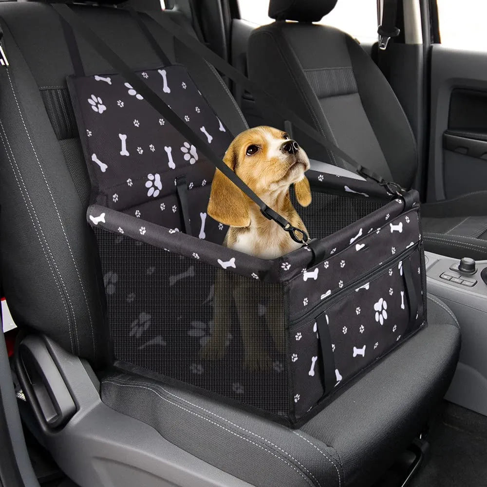 Small Medium Pet Dog Cat Booster Car Seat Waterproof Portable Folding Travel Carrier with Oxford Material and Printed Pattern