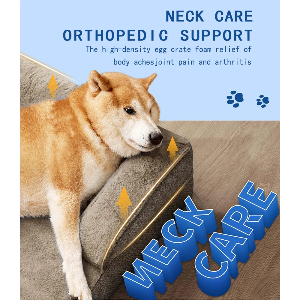 Large Dog Orthopedic Bed Eco-Friendly Egg-Crate Foam Washable Removable Cover Solid Waterproof Lining Bottom Support for Pets