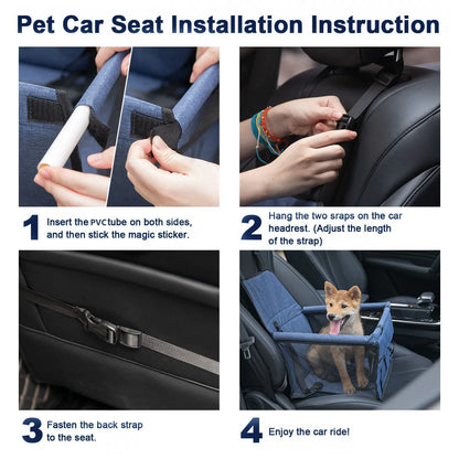 Small Medium Pet Dog Cat Booster Car Seat Waterproof Portable Folding Travel Carrier with Oxford Material and Printed Pattern