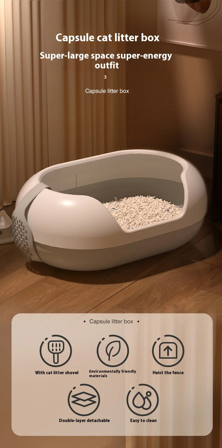 Oversized Anti-Splash Cat Litter Box Semi-Closed PP and Plastic Pet Supplies with Sand Closed Cat Toilet