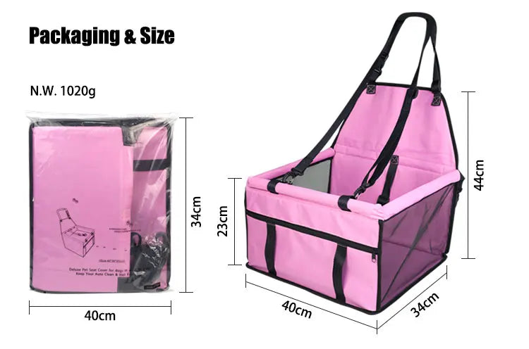 Small Medium Pet Dog Cat Booster Car Seat Waterproof Portable Folding Travel Carrier with Oxford Material and Printed Pattern