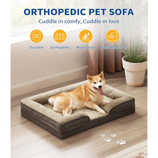 Large Dog Orthopedic Bed Eco-Friendly Egg-Crate Foam Washable Removable Cover Solid Waterproof Lining Bottom Support for Pets