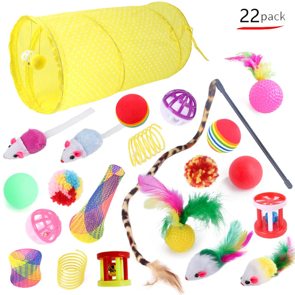 22pcs Cat Toys Kit Mouse Shape BallsFunny Stick Mouse Pet Supplies Value Bundle Kitten Love Cat Channels