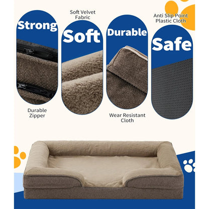Large Dog Orthopedic Bed Eco-Friendly Egg-Crate Foam Washable Removable Cover Solid Waterproof Lining Bottom Support for Pets