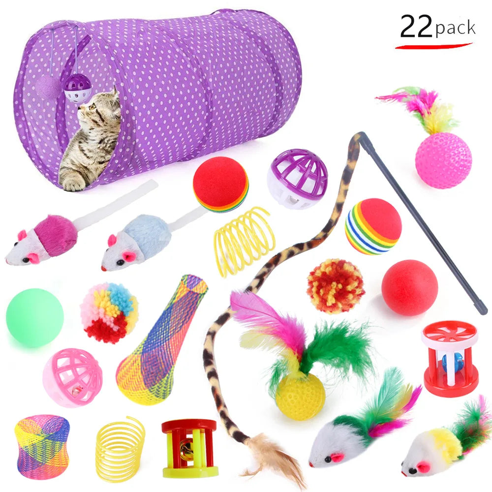 22pcs Cat Toys Kit Mouse Shape BallsFunny Stick Mouse Pet Supplies Value Bundle Kitten Love Cat Channels