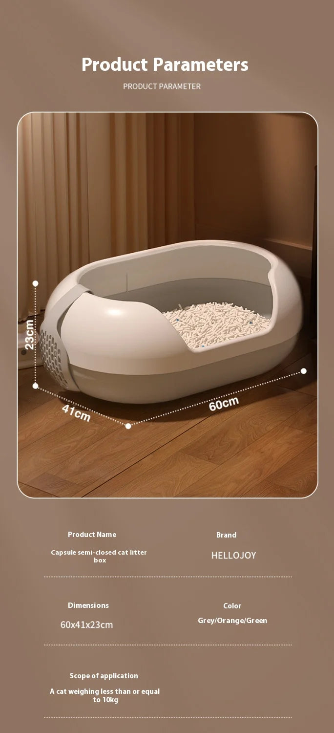 Oversized Anti-Splash Cat Litter Box Semi-Closed PP and Plastic Pet Supplies with Sand Closed Cat Toilet