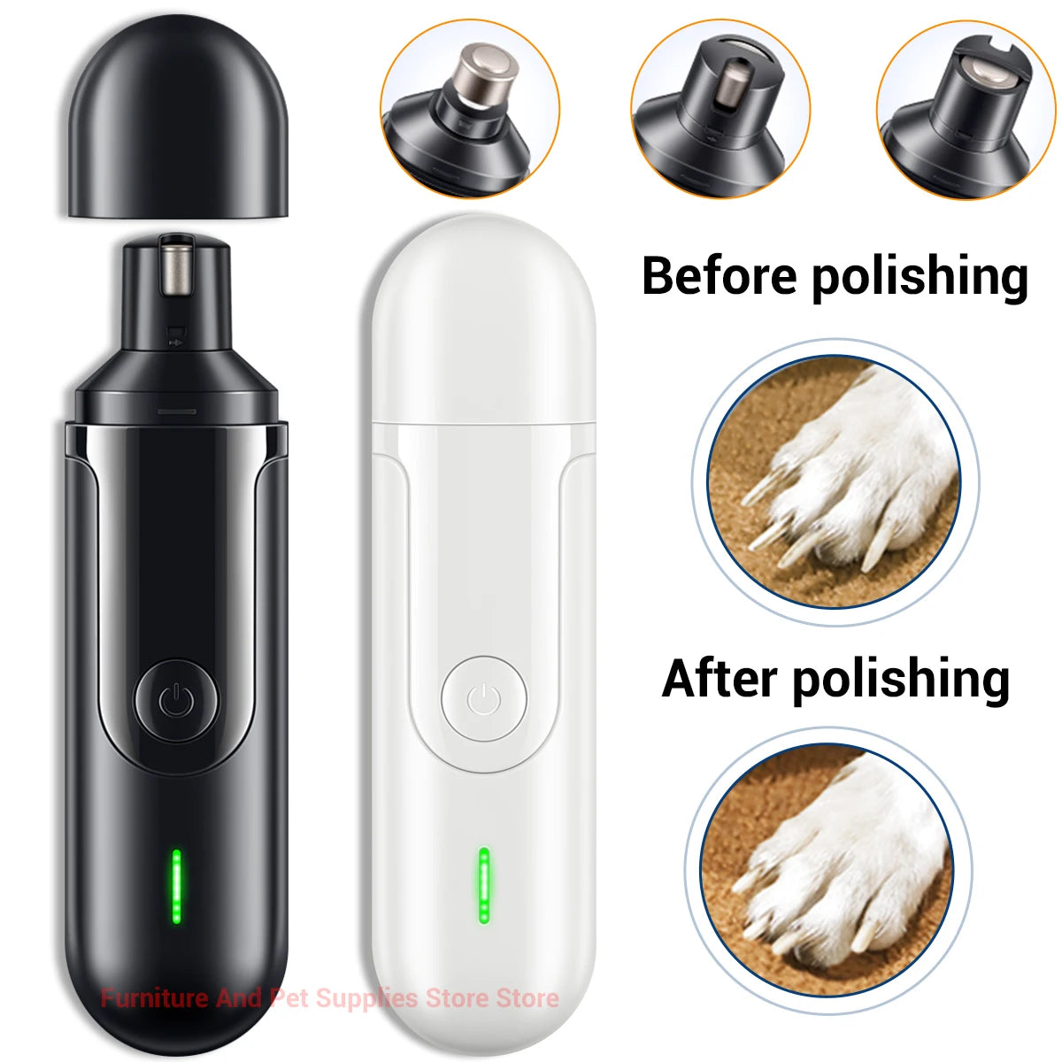 Electric dog nail grinder dog nail trimmer pet nail trimmer cat nail grinder with polishing wheel suitable for small/large pets