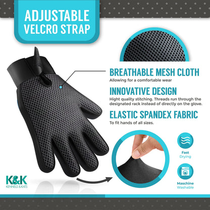 Pet Grooming Gloves | Deshedding Glove for Easy, Mess-Free Grooming | Grooming Mitt for Dogs, Cats, Rabbits & Horses with Long/S
