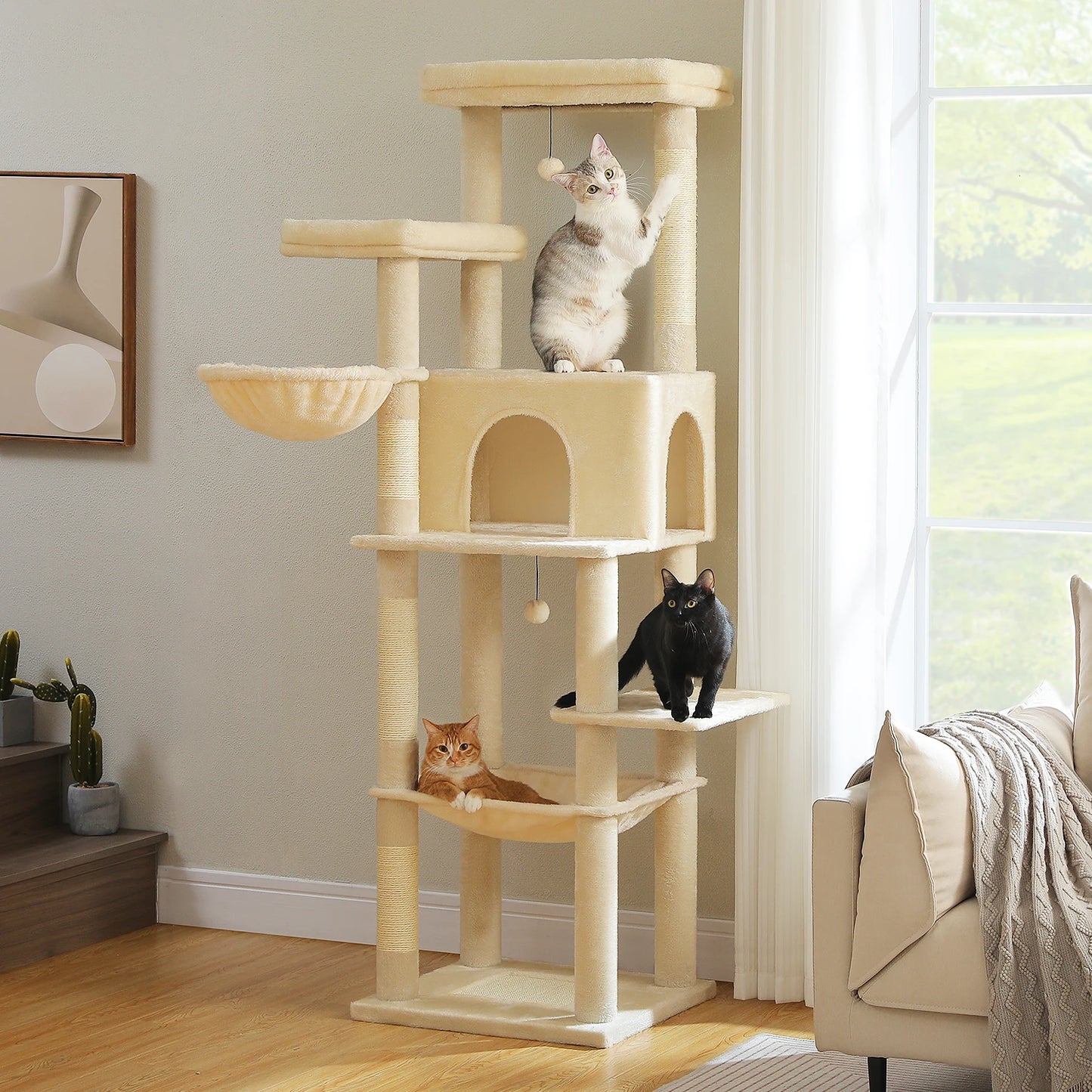 Large Cat Tree for Indoor Cats Multi-Level Cat Tower with Scratching Posts Soft Hammock Large Cat Condo Cat Accessories Cat Toys
