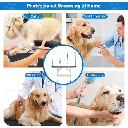 47'' Dog Grooming Table with Adjustable Arm & 2 Nooses, Foldable Pet Grooming Station with Non-Slip Waterproof Surface, Mesh Sto