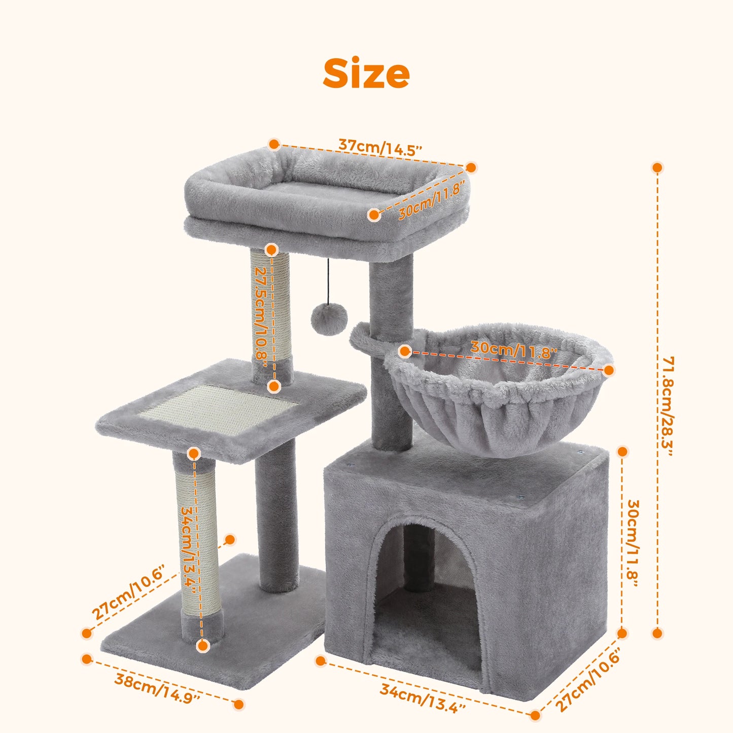 Small Cat Tree Cat Tower with Natural Sisal Scratching Post,Spacious Top Perch,Privite Cat Condo Perfect for Indoor Cats,Cat Toy