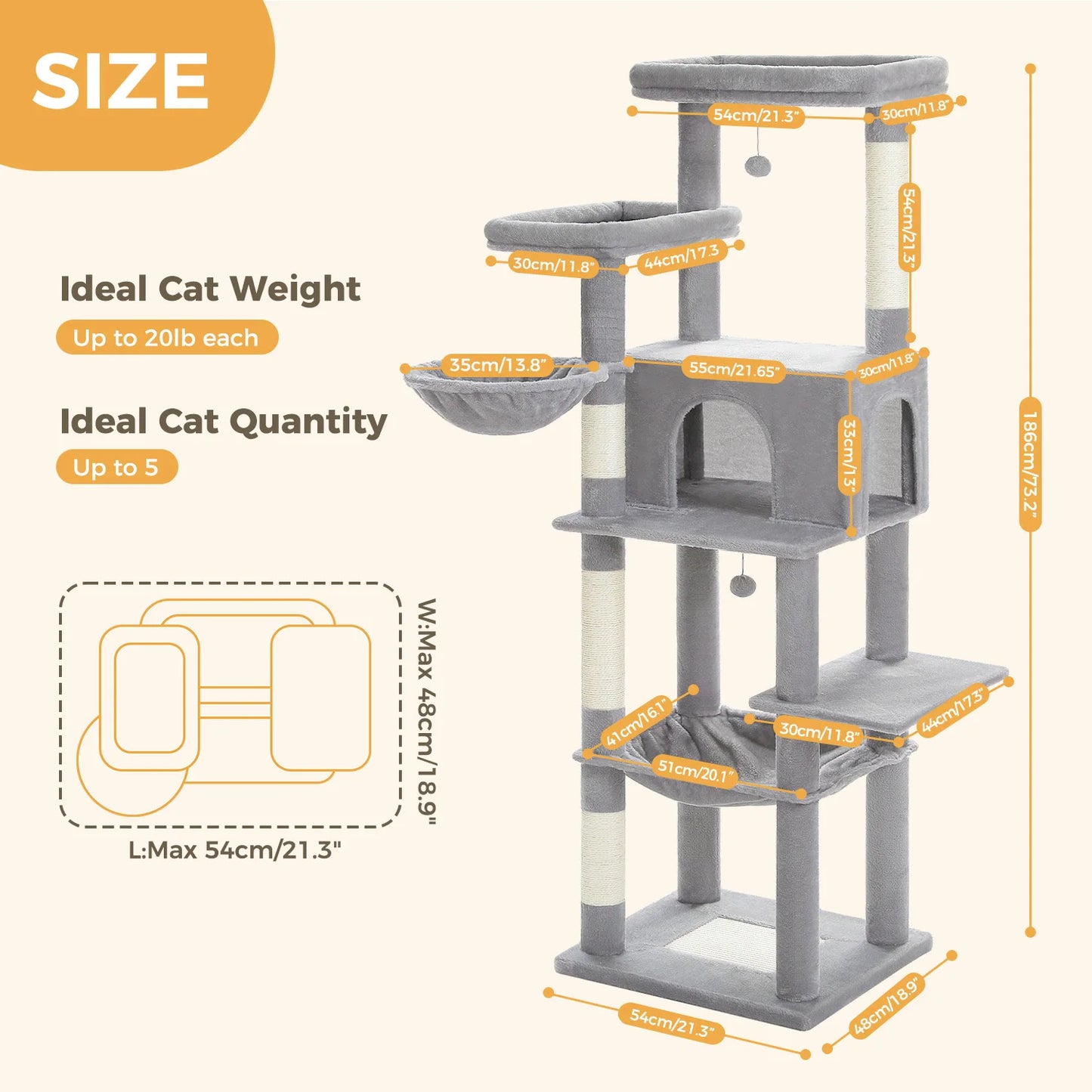 Large Cat Tree for Indoor Cats Multi-Level Cat Tower with Scratching Posts Soft Hammock Large Cat Condo Cat Accessories Cat Toys