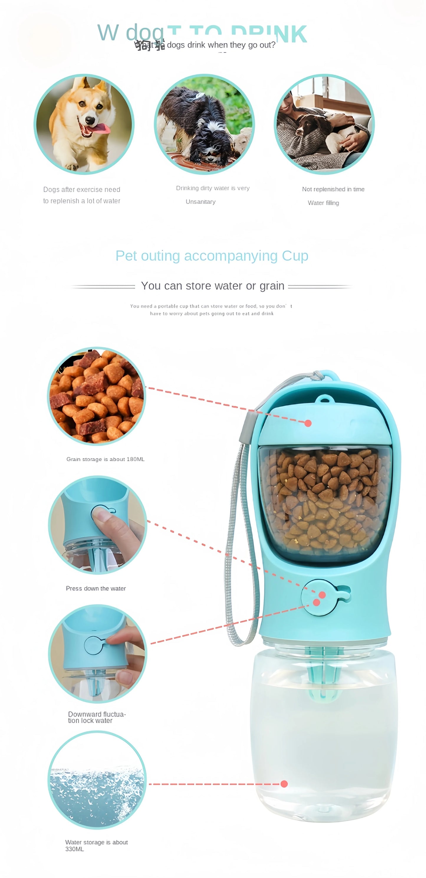 Portable Food Grade Material Pet Dog Cat Puppy Water Bottle Food Dispenser Travel Pet Water Cup For Pets cat bowl accessories