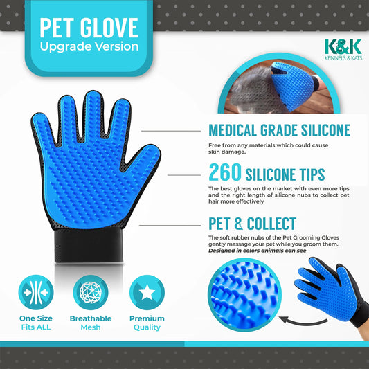 Pet Grooming Gloves | Deshedding Glove for Easy, Mess-Free Grooming | Grooming Mitt for Dogs, Cats, Rabbits & Horses with Long/S