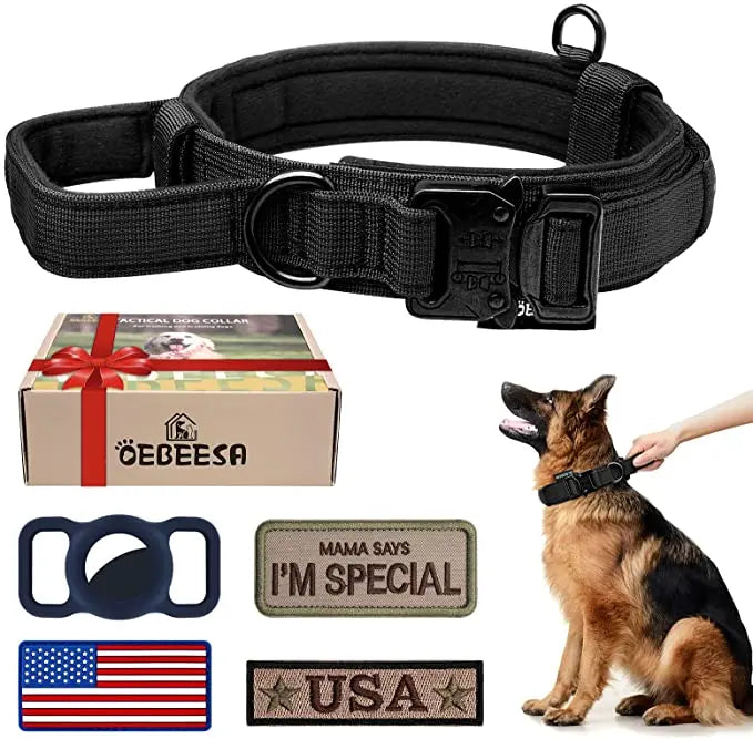 Military Tactical Dog Collar Leash Set Durable Pet Collar Retractable Leash Medium Large Dog German Shepherd Training Accessorie