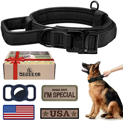 Military Tactical Dog Collar Leash Set Durable Pet Collar Retractable Leash Medium Large Dog German Shepherd Training Accessorie