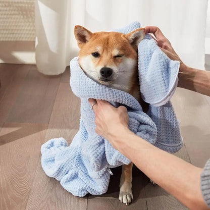 Practical Absorbent Pet Bathing Clothes Full-Coverage Quick-Dry Dog Drying Coat Soft Thickened Pet Bathrobe Winter