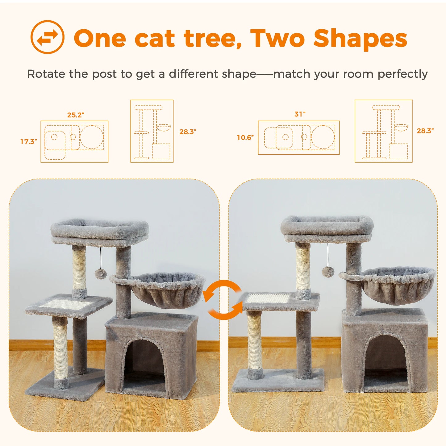 Small Cat Tree Cat Tower with Natural Sisal Scratching Post,Spacious Top Perch,Privite Cat Condo Perfect for Indoor Cats,Cat Toy