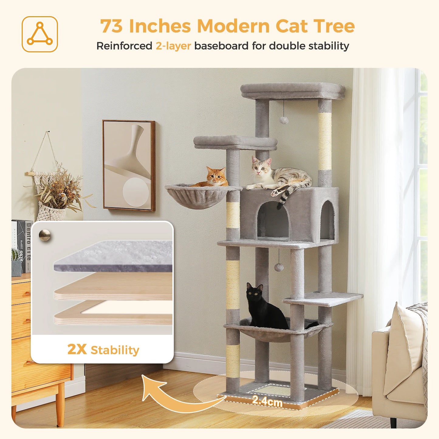 Large Cat Tree for Indoor Cats Multi-Level Cat Tower with Scratching Posts Soft Hammock Large Cat Condo Cat Accessories Cat Toys