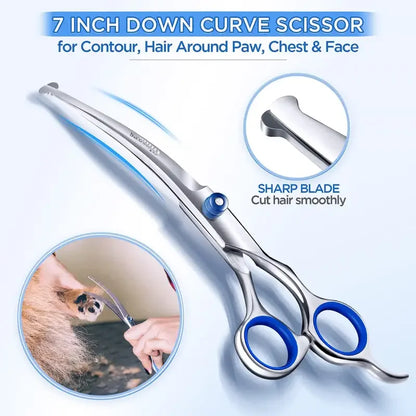Premium Pet Grooming Scissors Safety Round Tip,  Scissors Portable Stainless Steel Shears For Dogs & Cats Pets Shears Supplies