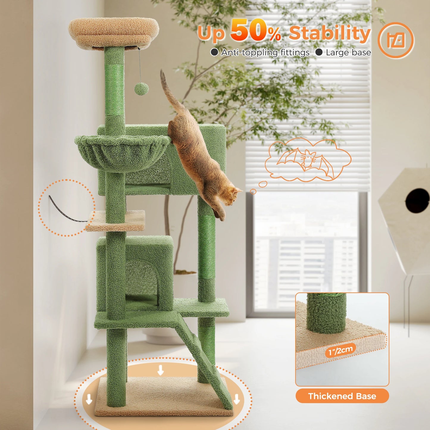 Cat Tree with Toy Cat Tower condo for Indoor Cats Cat House with Padded Plush Perch Cozy Hammock and Sisal Scratching Posts
