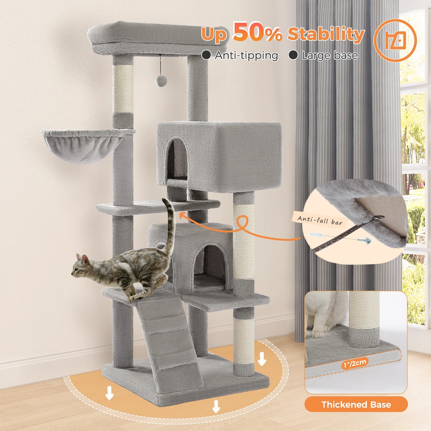 Cat Tree with Toy Cat Tower condo for Indoor Cats Cat House with Padded Plush Perch Cozy Hammock and Sisal Scratching Posts