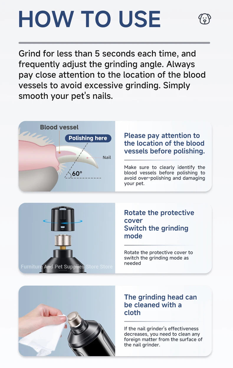 Electric dog nail grinder dog nail trimmer pet nail trimmer cat nail grinder with polishing wheel suitable for small/large pets