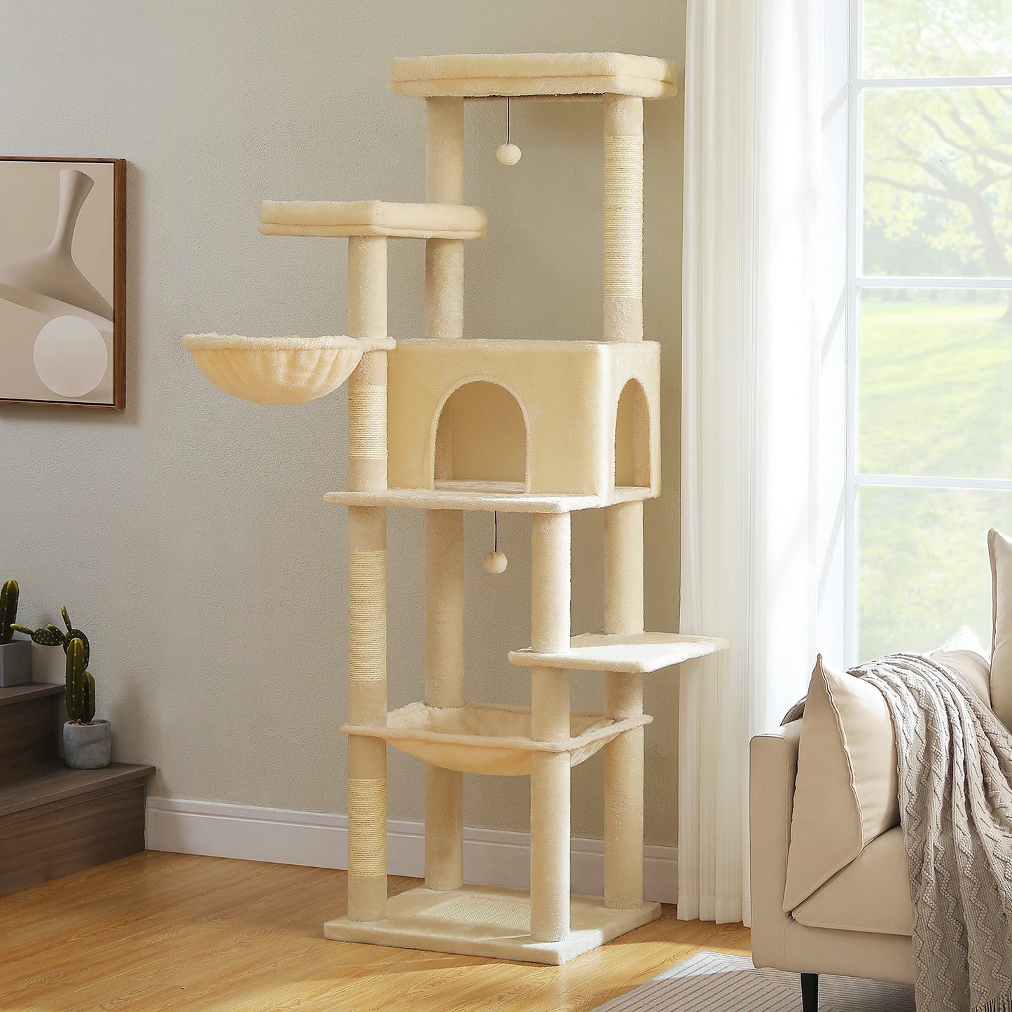 Large Cat Tree for Indoor Cats Multi-Level Cat Tower with Scratching Posts Soft Hammock Large Cat Condo Cat Accessories Cat Toys