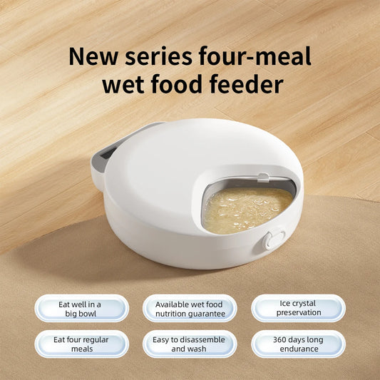 Automatic feeder for wet food, four pet feeders for different foods, dry and wet food cat feeding bowl with ice packs