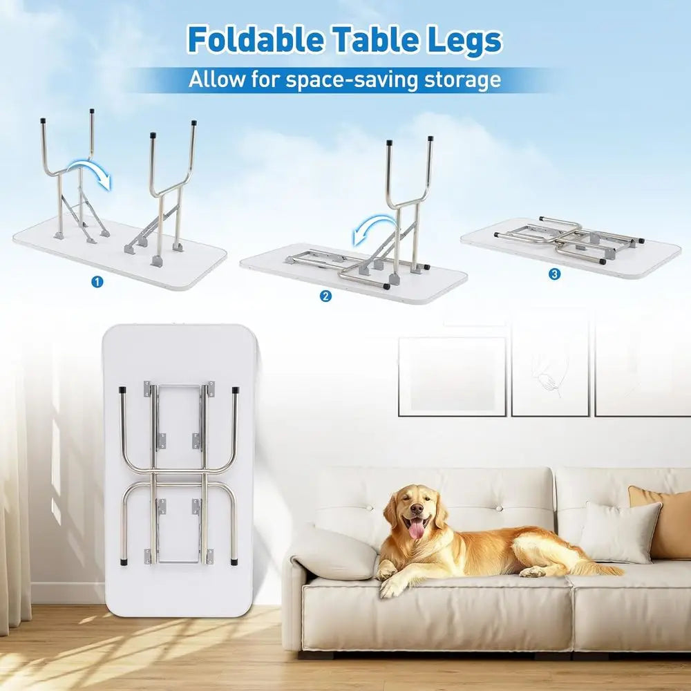 47'' Dog Grooming Table with Adjustable Arm & 2 Nooses, Foldable Pet Grooming Station with Non-Slip Waterproof Surface, Mesh Sto