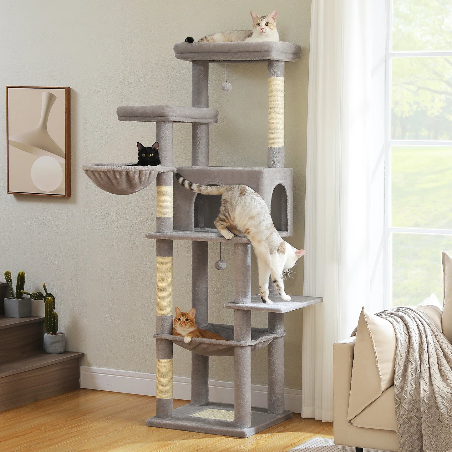 Large Cat Tree for Indoor Cats Multi-Level Cat Tower with Scratching Posts Soft Hammock Large Cat Condo Cat Accessories Cat Toys