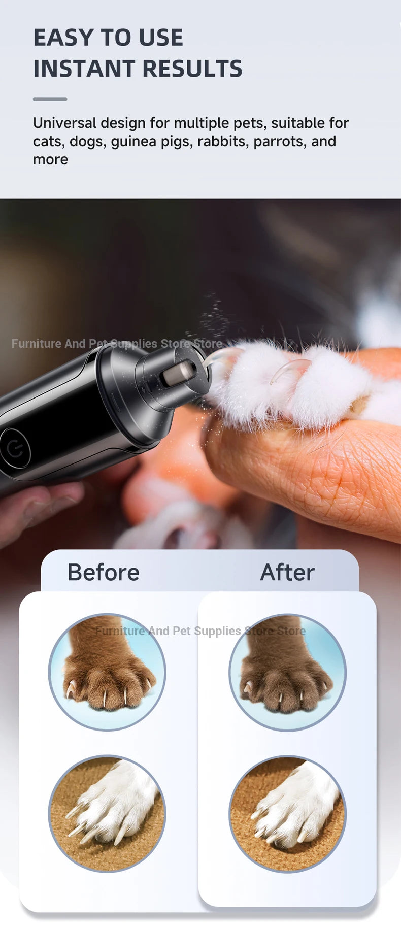 Electric dog nail grinder dog nail trimmer pet nail trimmer cat nail grinder with polishing wheel suitable for small/large pets