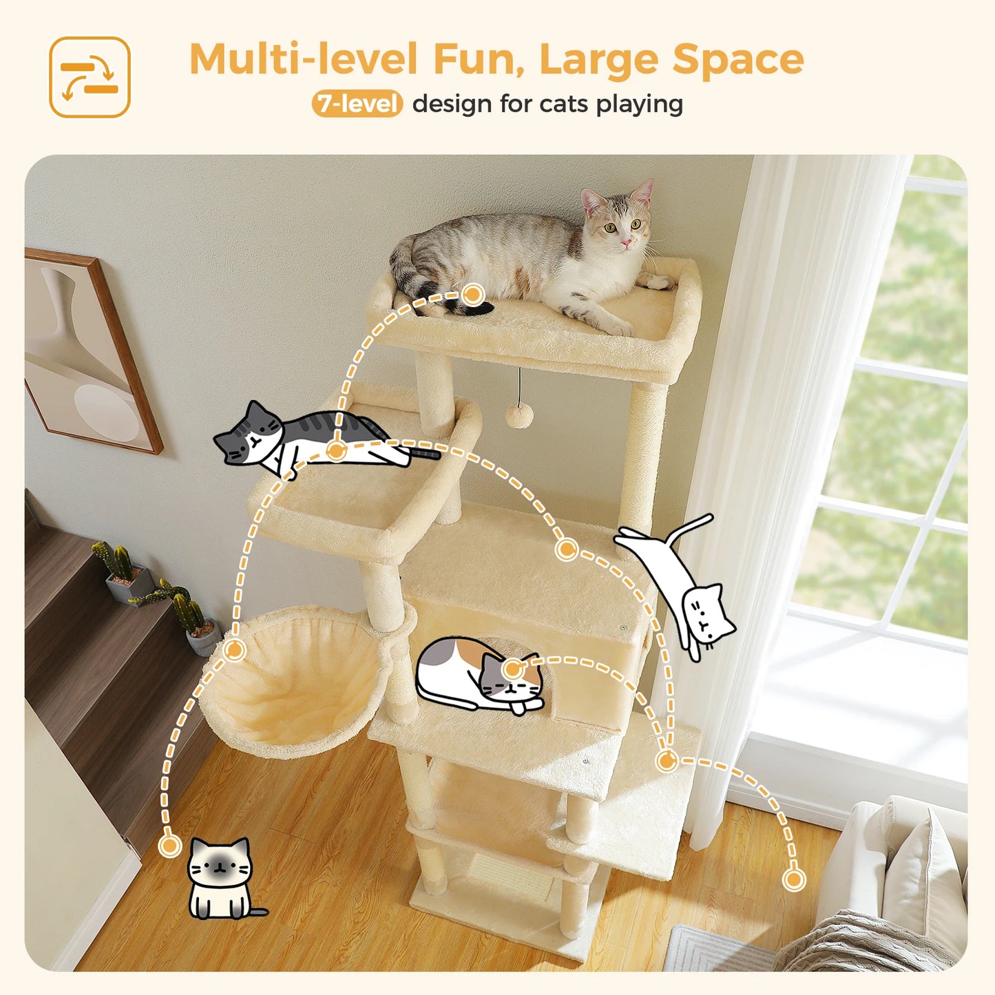 Large Cat Tree for Indoor Cats Multi-Level Cat Tower with Scratching Posts Soft Hammock Large Cat Condo Cat Accessories Cat Toys