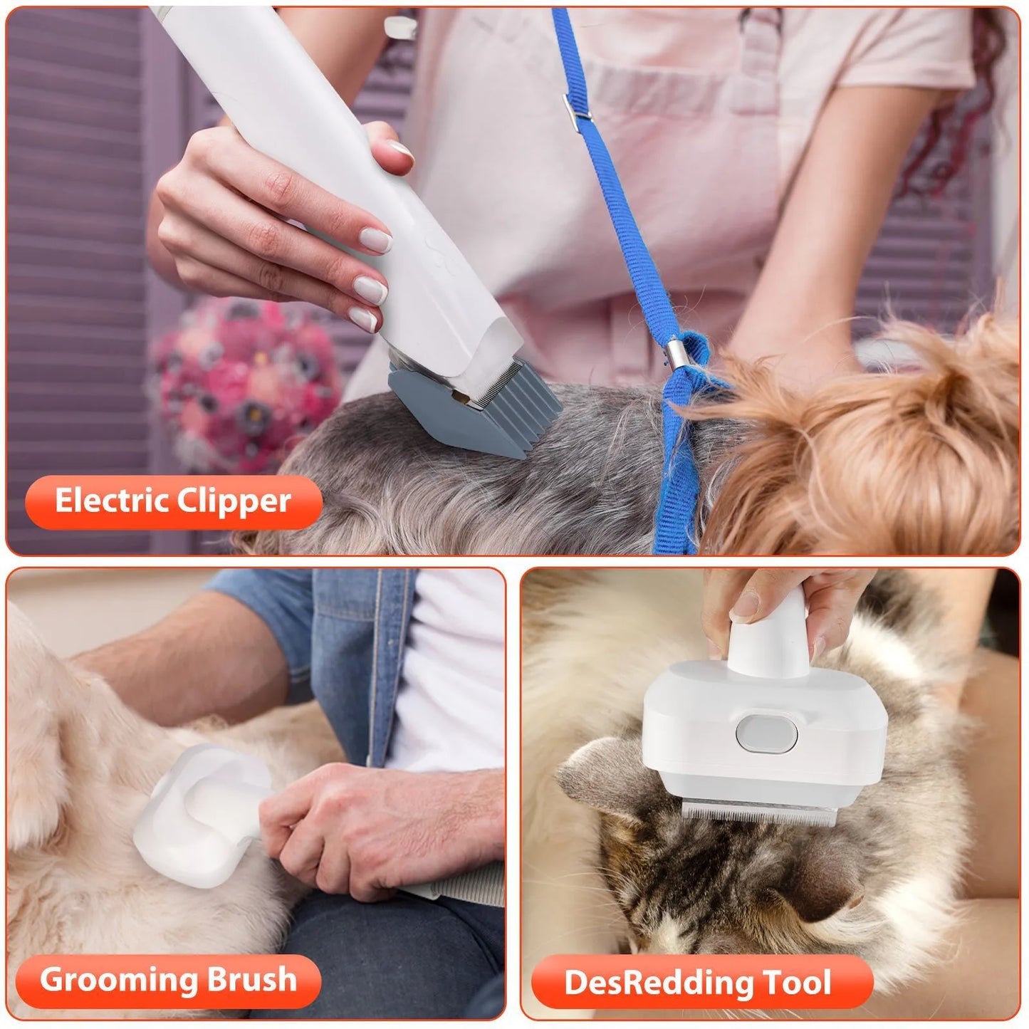 Pet Grooming Tools Vacuum Suction Electronic Pet Hair Professional Grooming Kit Clippers for Cats Dog Brush