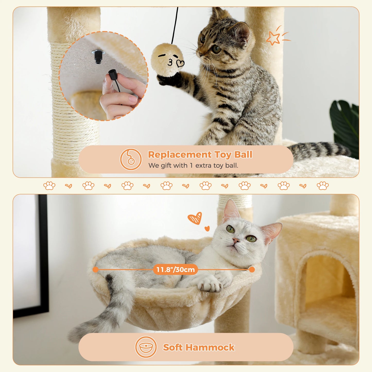Cat Tree with Toy Cat Tower condo for Indoor Cats Cat House with Padded Plush Perch Cozy Hammock and Sisal Scratching Posts