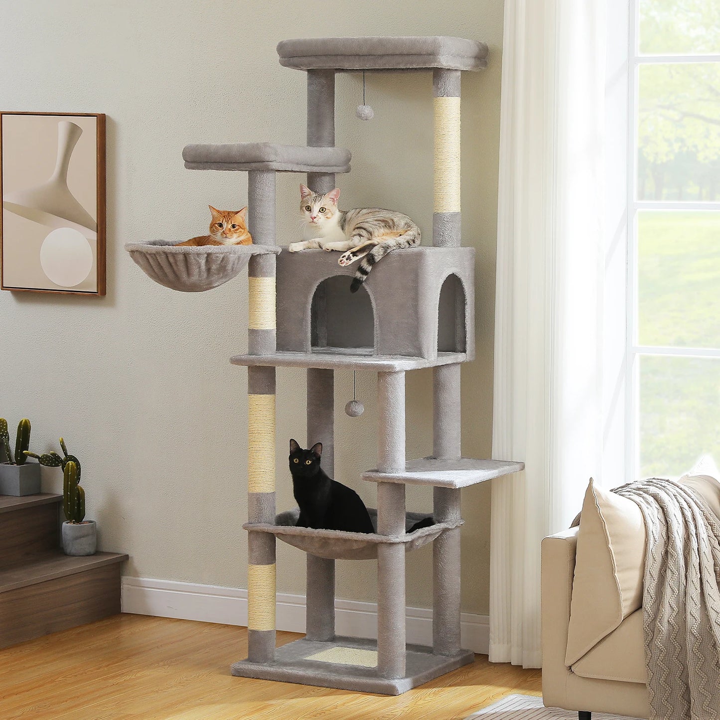 Large Cat Tree for Indoor Cats Multi-Level Cat Tower with Scratching Posts Soft Hammock Large Cat Condo Cat Accessories Cat Toys