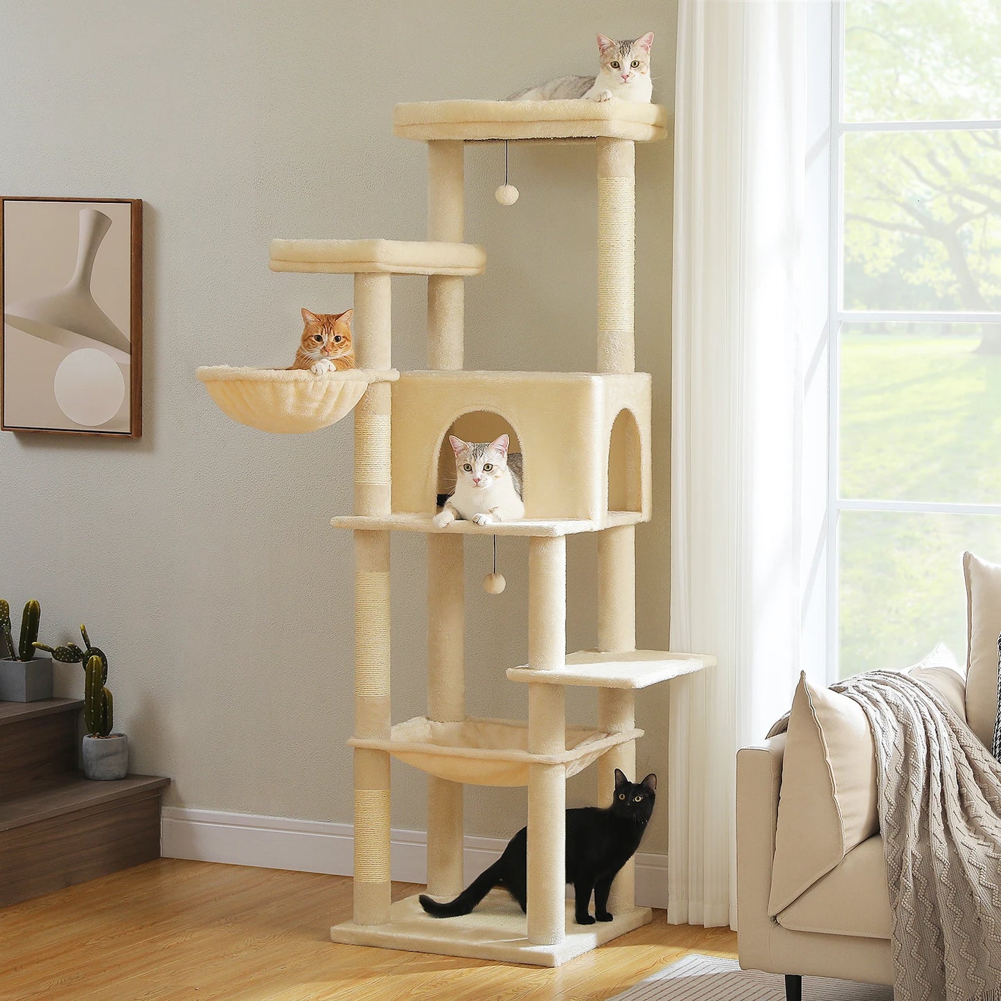 Large Cat Tree for Indoor Cats Multi-Level Cat Tower with Scratching Posts Soft Hammock Large Cat Condo Cat Accessories Cat Toys