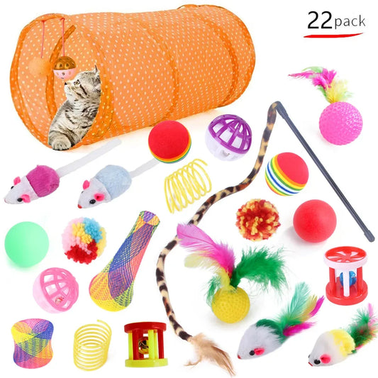 22pcs Cat Toys Kit Mouse Shape BallsFunny Stick Mouse Pet Supplies Value Bundle Kitten Love Cat Channels