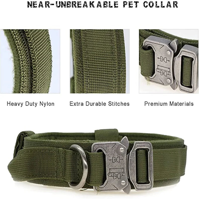 Military Tactical Dog Collar Leash Set Durable Pet Collar Retractable Leash Medium Large Dog German Shepherd Training Accessorie