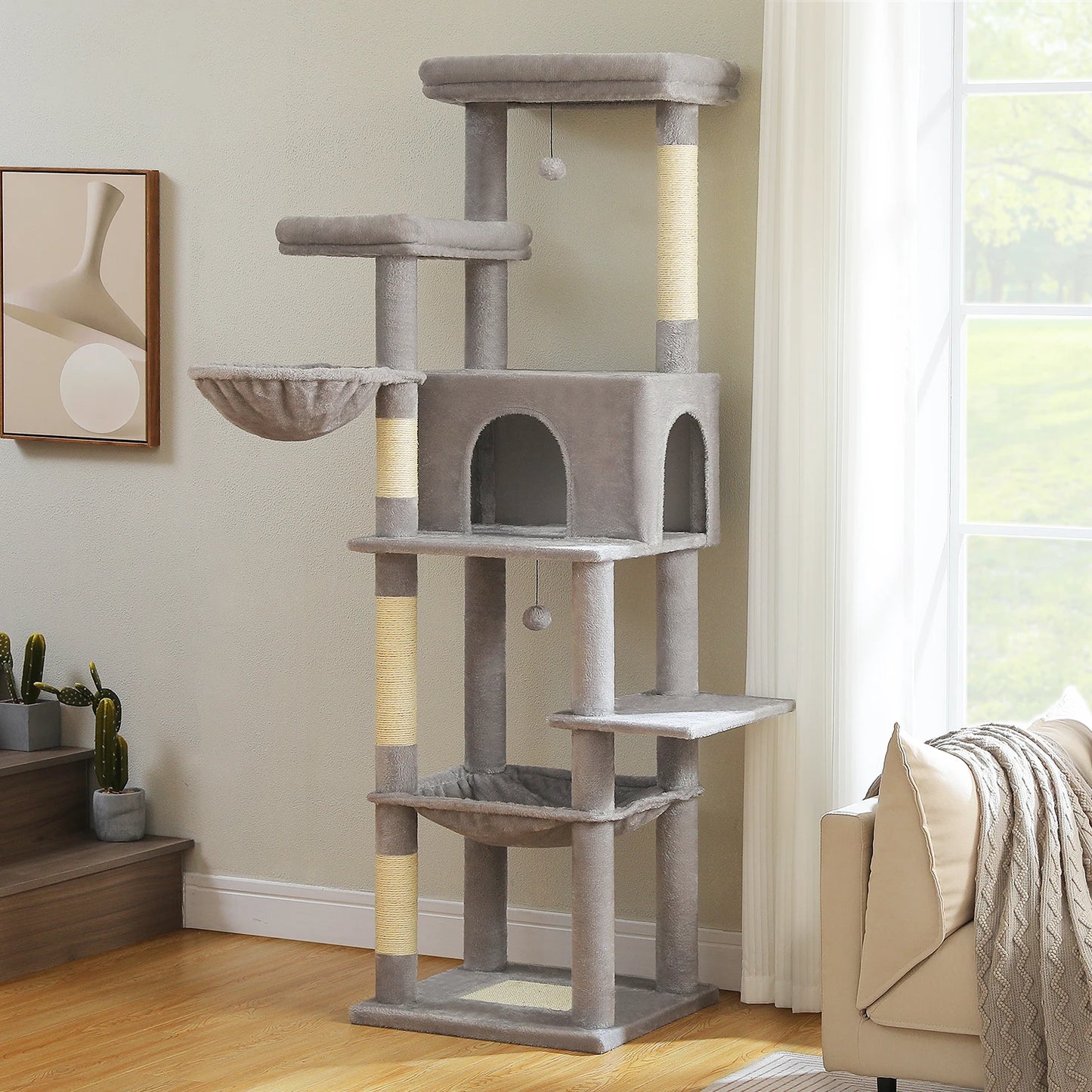 Large Cat Tree for Indoor Cats Multi-Level Cat Tower with Scratching Posts Soft Hammock Large Cat Condo Cat Accessories Cat Toys