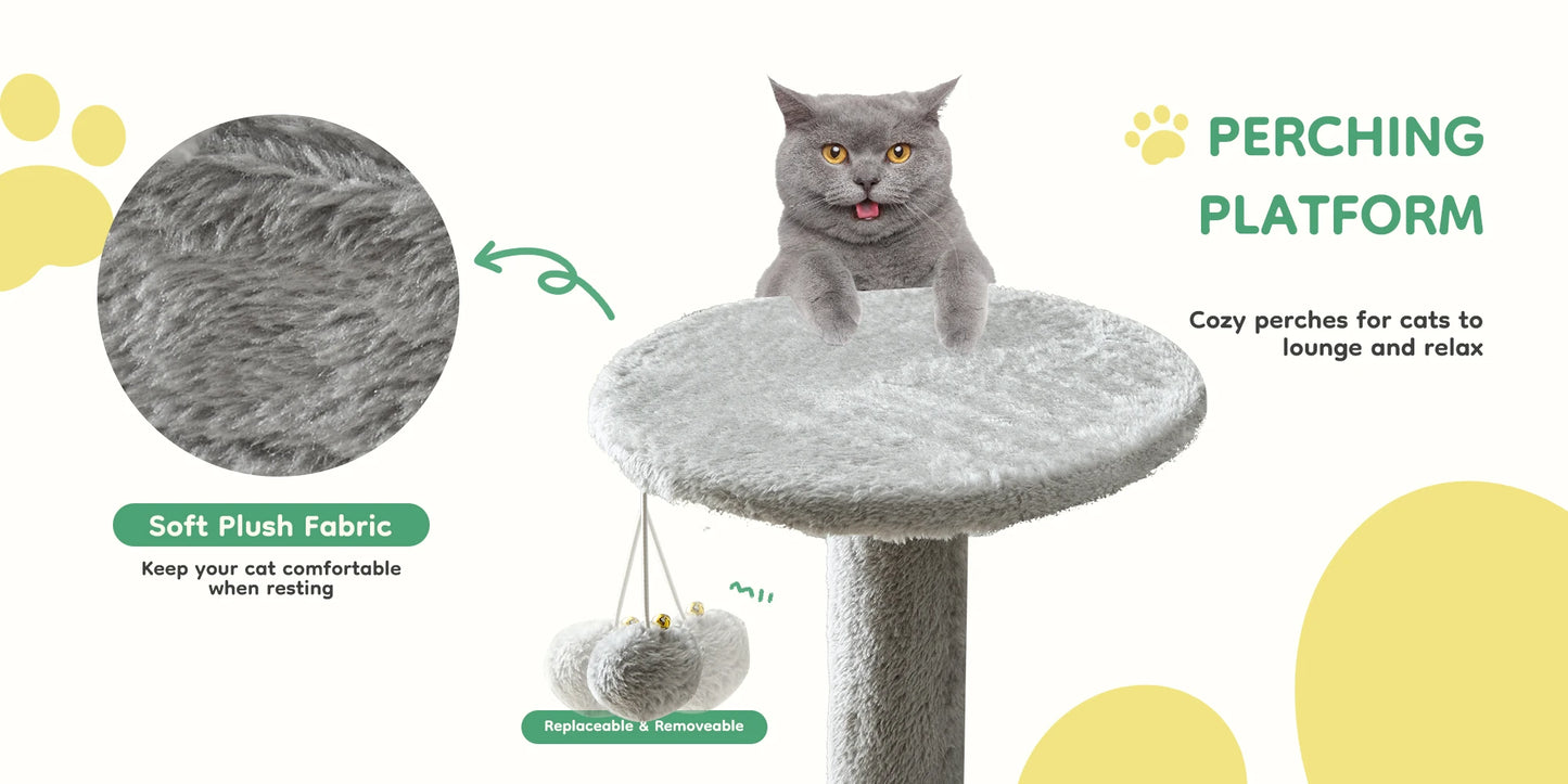 JHK 44In Cat Tree Tall Multi-Cat Climbing Tower for Pet Furniture Natural Sisal Scratching Posts Stable Pet House for Indoor Cat