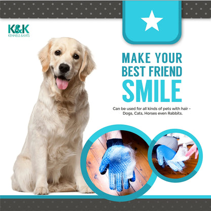 Pet Grooming Gloves | Deshedding Glove for Easy, Mess-Free Grooming | Grooming Mitt for Dogs, Cats, Rabbits & Horses with Long/S