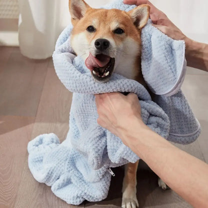 Practical Absorbent Pet Bathing Clothes Full-Coverage Quick-Dry Dog Drying Coat Soft Thickened Pet Bathrobe Winter