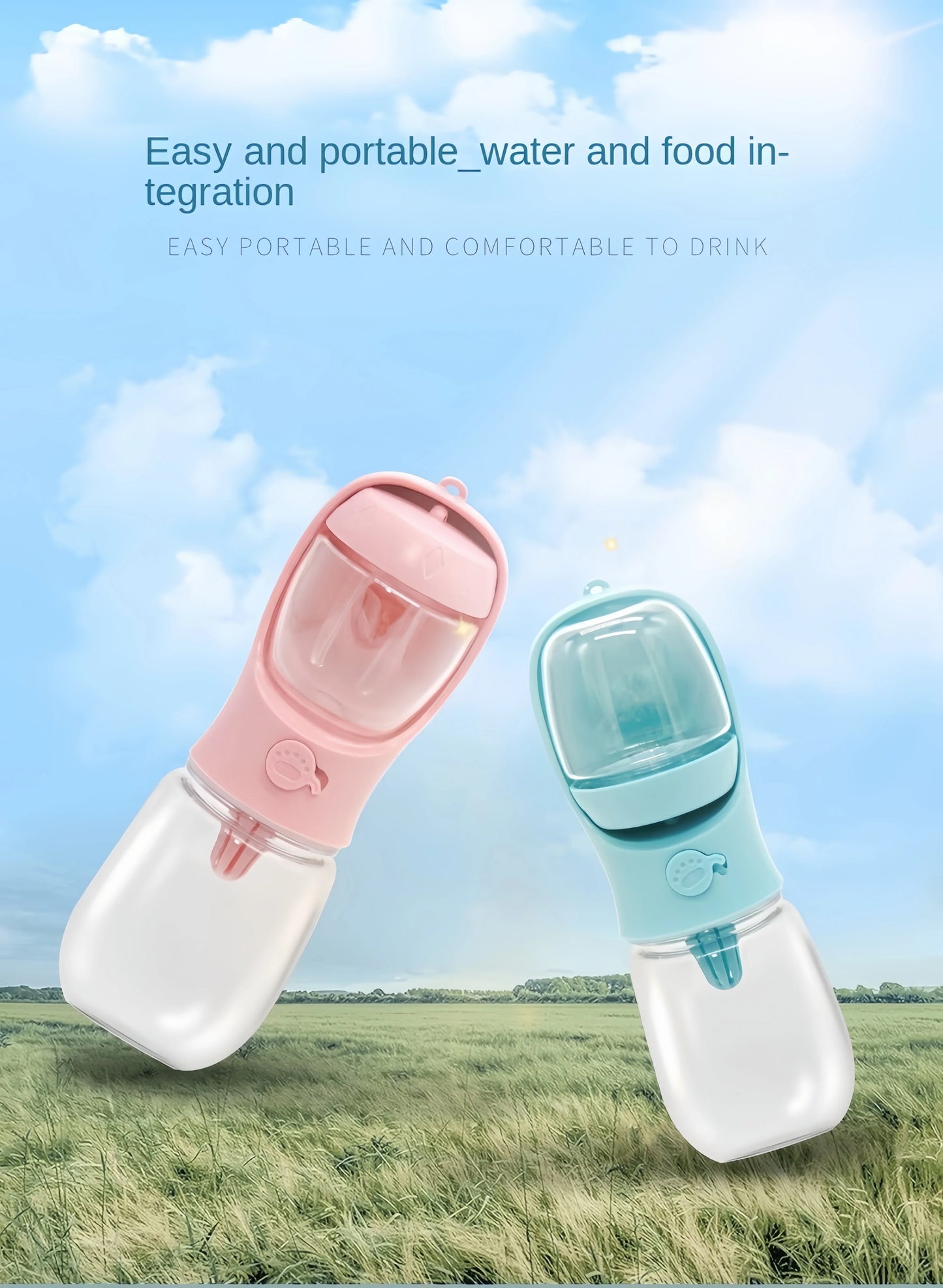 Portable Food Grade Material Pet Dog Cat Puppy Water Bottle Food Dispenser Travel Pet Water Cup For Pets cat bowl accessories