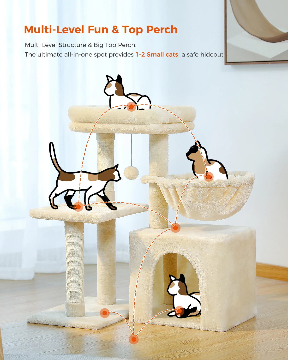 Small Cat Tree Cat Tower with Natural Sisal Scratching Post,Spacious Top Perch,Privite Cat Condo Perfect for Indoor Cats,Cat Toy