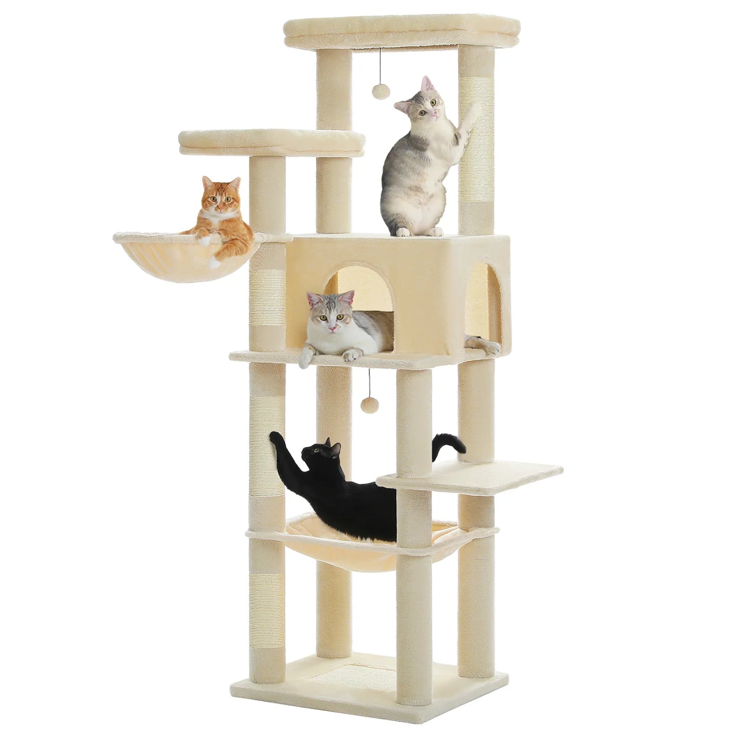 Large Cat Tree for Indoor Cats Multi-Level Cat Tower with Scratching Posts Soft Hammock Large Cat Condo Cat Accessories Cat Toys
