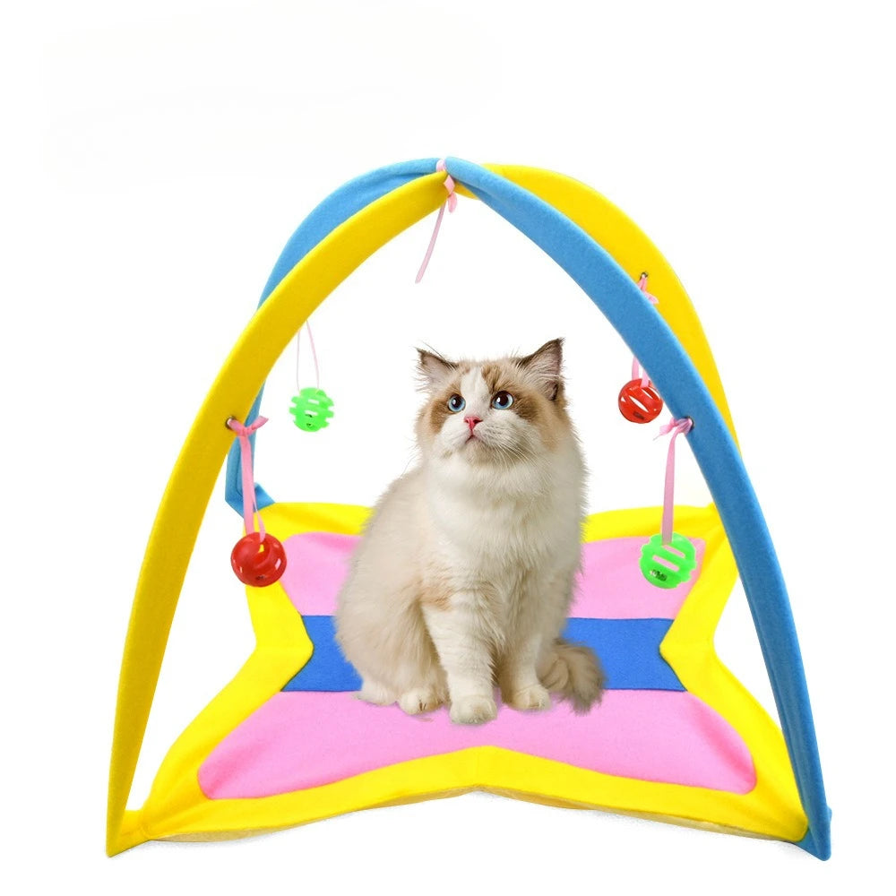 Cat Teasing Tent Bell Ball Foldable Cat Bed Playful Tent Cute Cat Pet Toy Indoor Cat Tent with Hanging Toy Portable Breathable