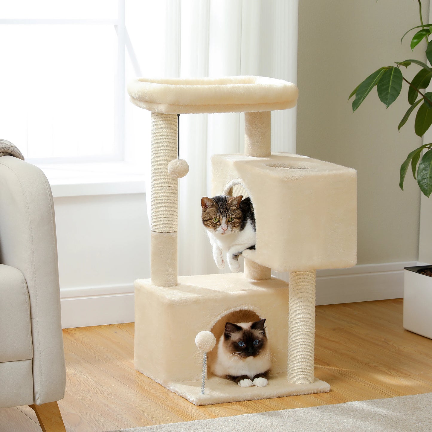 Small Cat Tree Cat Tower with Natural Sisal Scratching Post,Spacious Top Perch,Privite Cat Condo Perfect for Indoor Cats,Cat Toy